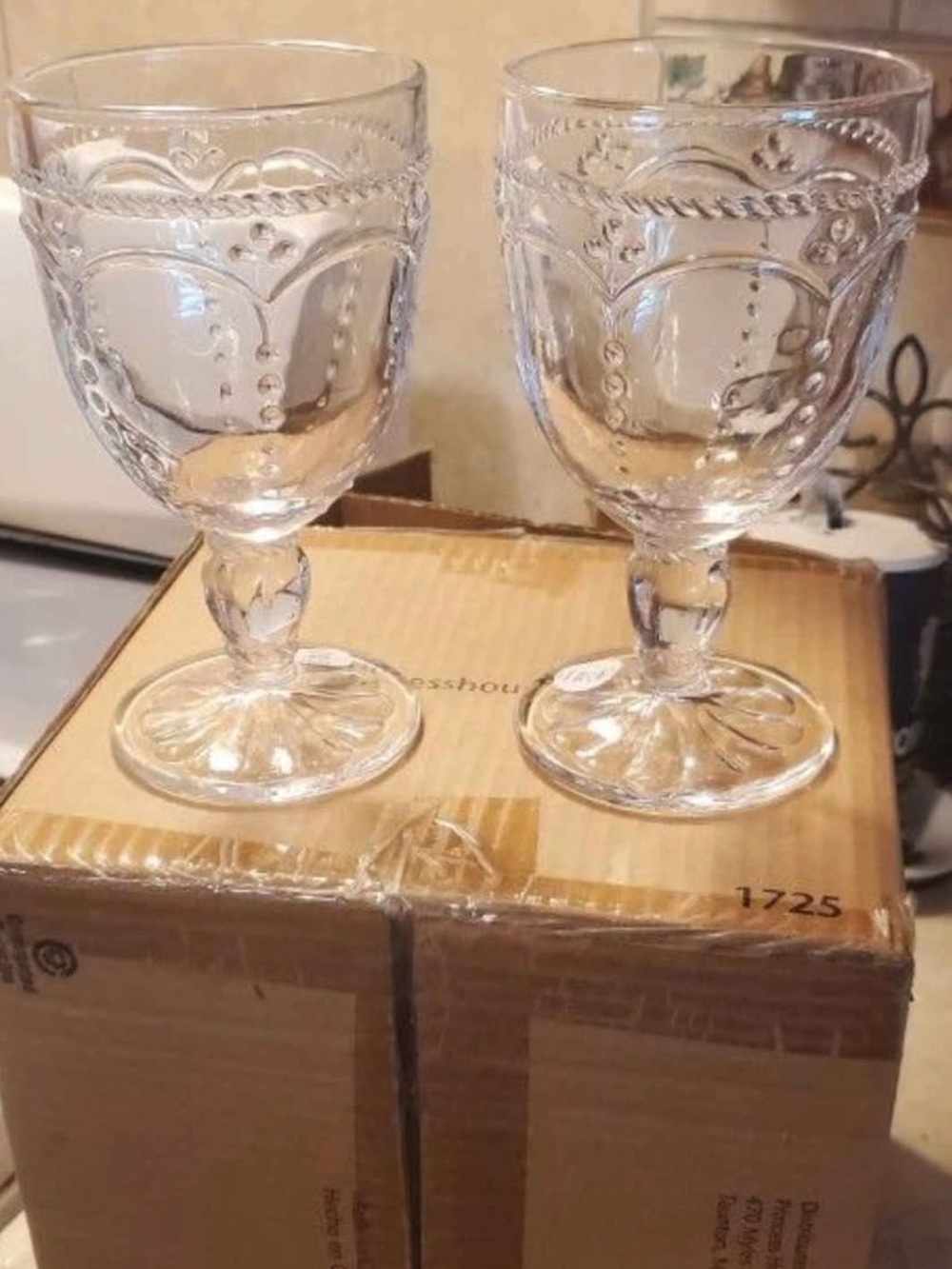 Princess House Clear Embossed Goblet Pair - Clear Glass